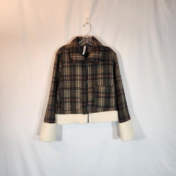 TRUEBLOOD Green Orange Plaid Wool Fleece Academia Fall Women Medium M FLAWED NEW - Picture 1 of 12